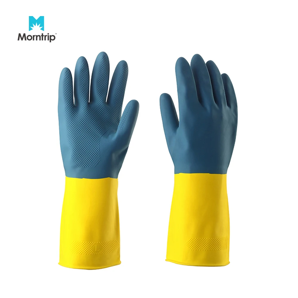 EN388 EN420 EN374 Economy Hot Sale Bi-color Cleaning Usage and Latex Material Household Cheap Latex Glove