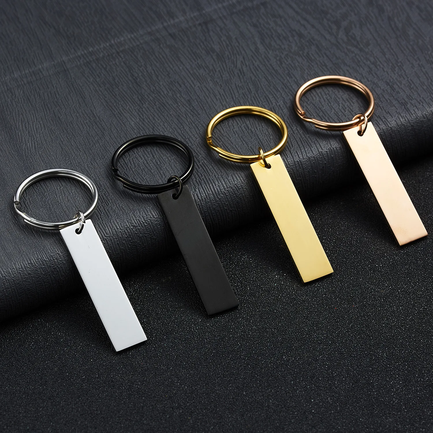 Silver Gold Rose Color Customized Logo Key Chain Engraved Mirror Polished Stainless Steel Square Bar Keychains Blank