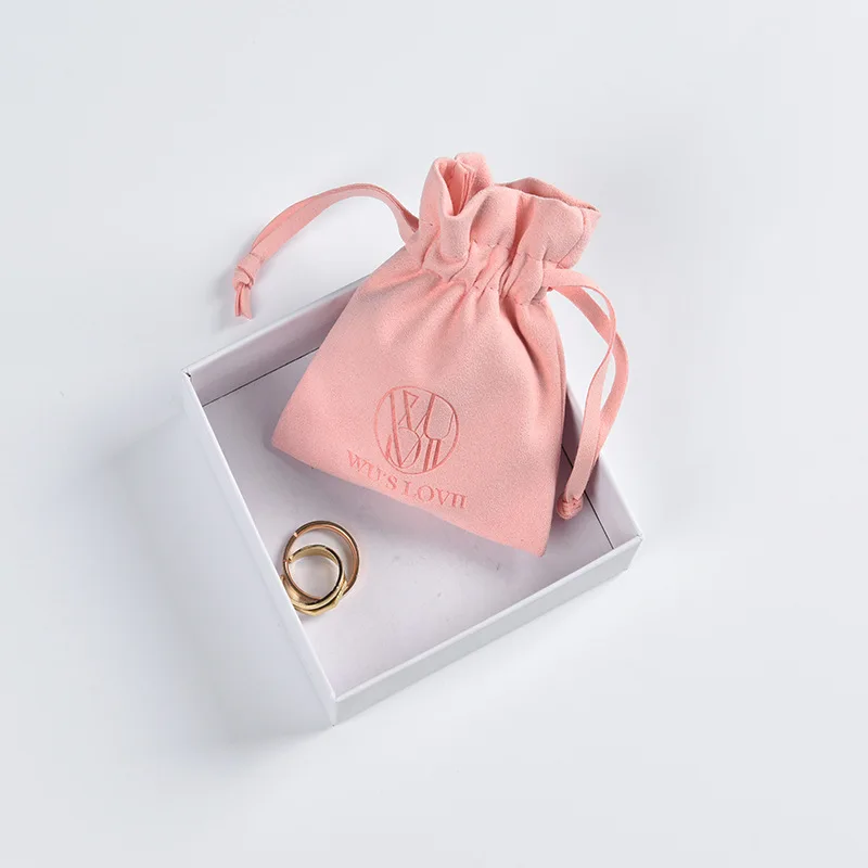 New High-end Microfiber Envelope Bag Necklace Earrings Jewelry Bag Double-sided Flannel Leather Bag Embossed Logo