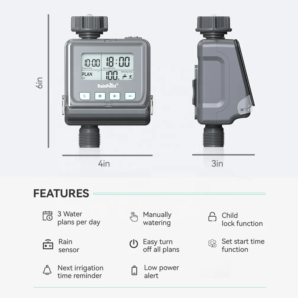 Rainpoint New Arrival Digital Water Timer Rainfall Sensor Rain Delay Automatic Irrigation 3 Plans Watering Computer Garden Timer