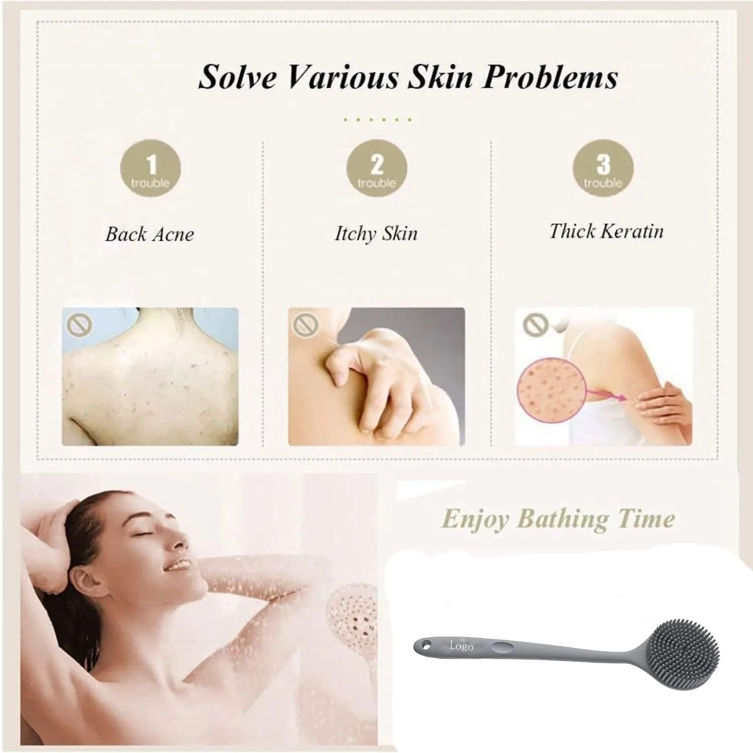 Silicone Bath Brush Body Back Scrubber for Shower Lengthen Bath Body Brush with Long Handle Exfoliating Massage Back Scrubber