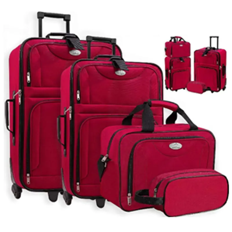 Custom Logo fabric luggage soft suitcase 4 Pieces trolley bag set with cosmetic wash bag and briefcase