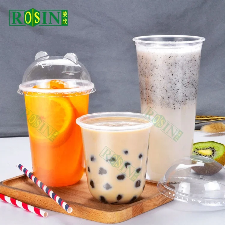 Wholesale PP Cups juice cup 16oz 24 oz printed logo disposable plastic with dome lid boba bubble tea cup