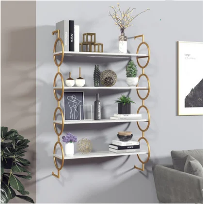 Простая многослойная металлическая стойка из кованого железа, кованая железная полка для бревен, декоративная настенная полка черного и золотого цвета