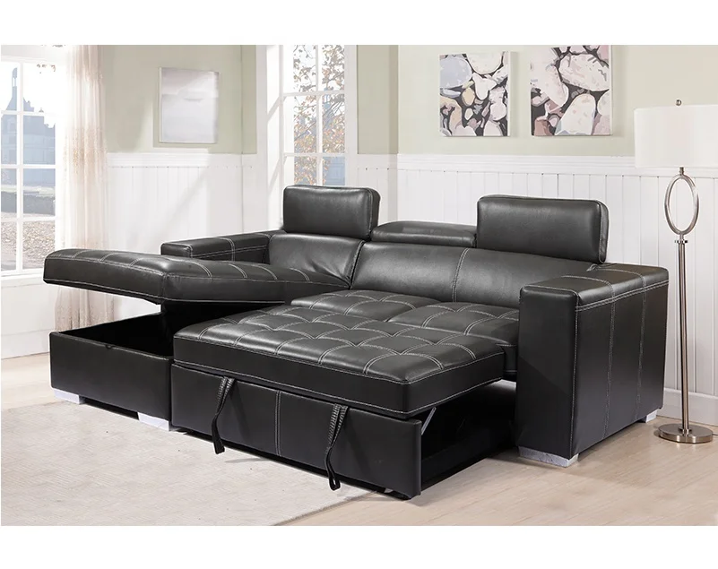 Tianhang Furniture texture dull black leather headrest living room sofas 2 seats+ chair sofa bed with storage