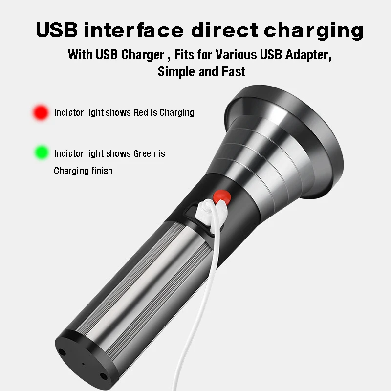 High Power Portable Rechargeable 3.7V charged with USB cable flash light Outdoor Camping Emergency Torch Light led flashlight
