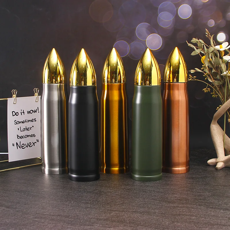 Custom 17oz 500ml Rifle Style Lovers Gifts Souvenir Bullet Shaped Vacuum Thermo Flask Drinking Water Bottle