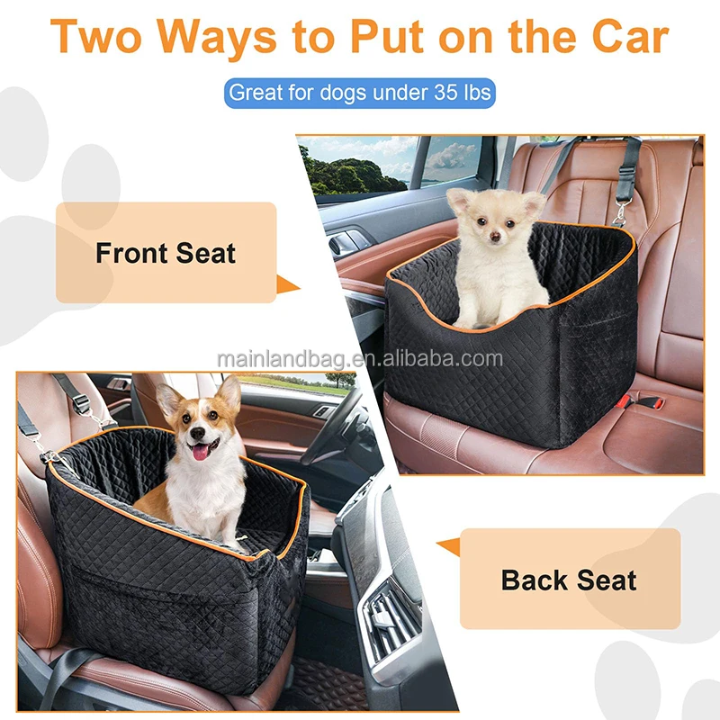 Dog Car Seat Memory Foam Booster Dog Seat for Dogs up to 35 lbs Pet Car Seat Travel Safety Washable Removable Cover Pet Bag