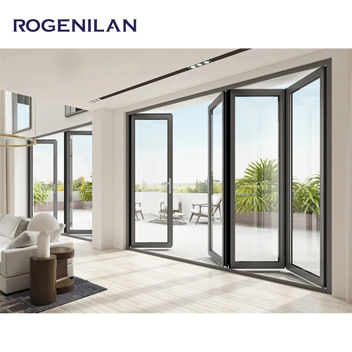 NFRC Exterior Folding Sliding Aluminum Doors Patio Bifold Door Black Accordion Bi Folding Doors with double glazing