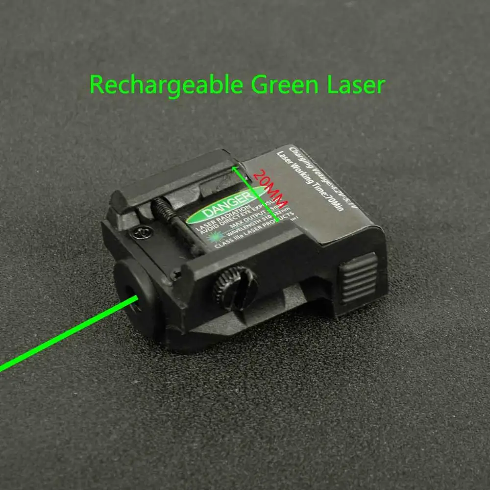 Tactical Military Rechargeable Pistol Mini Green Laser Sight for Glock Colt 1911 Airgun Rifle Handgun Fit 20mm Rai Mount