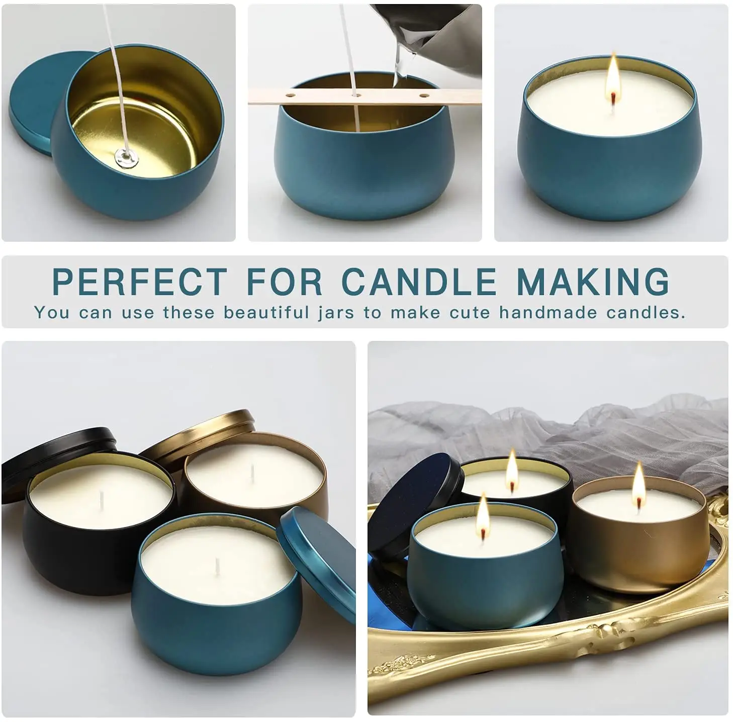 Wholesale Round Aluminum 4 oz 8oz Rose Gold White Candle Tins with Lid