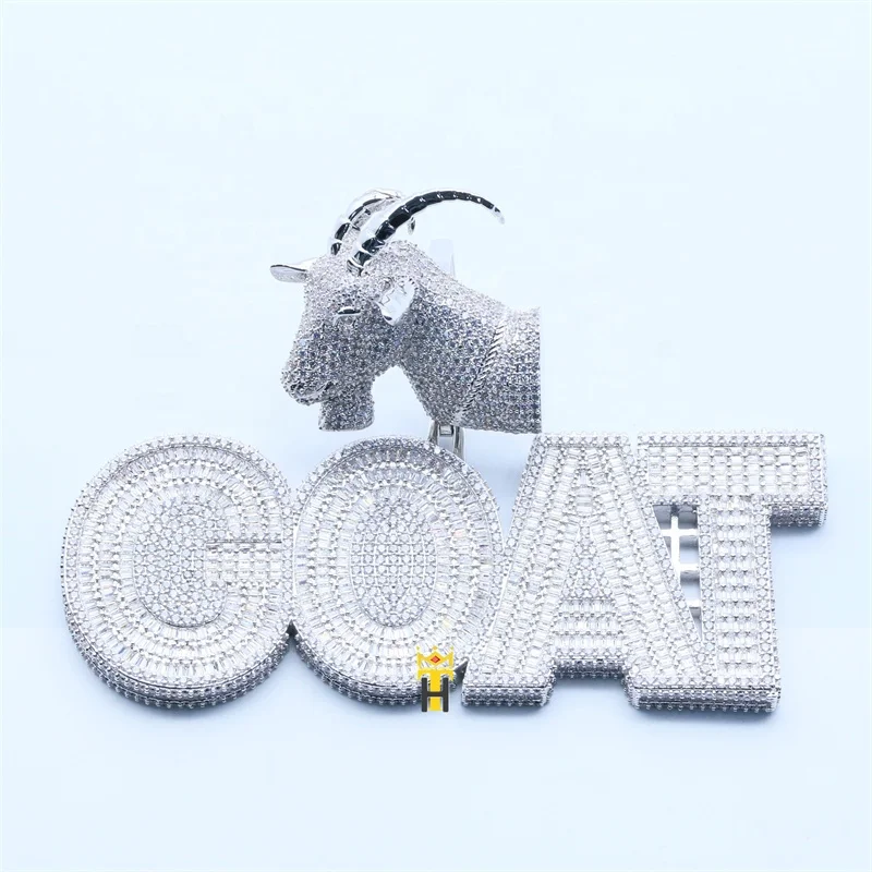 Animal goat name letters necklace personalized pendant iced out bling cubic zircon hip hop jewelry