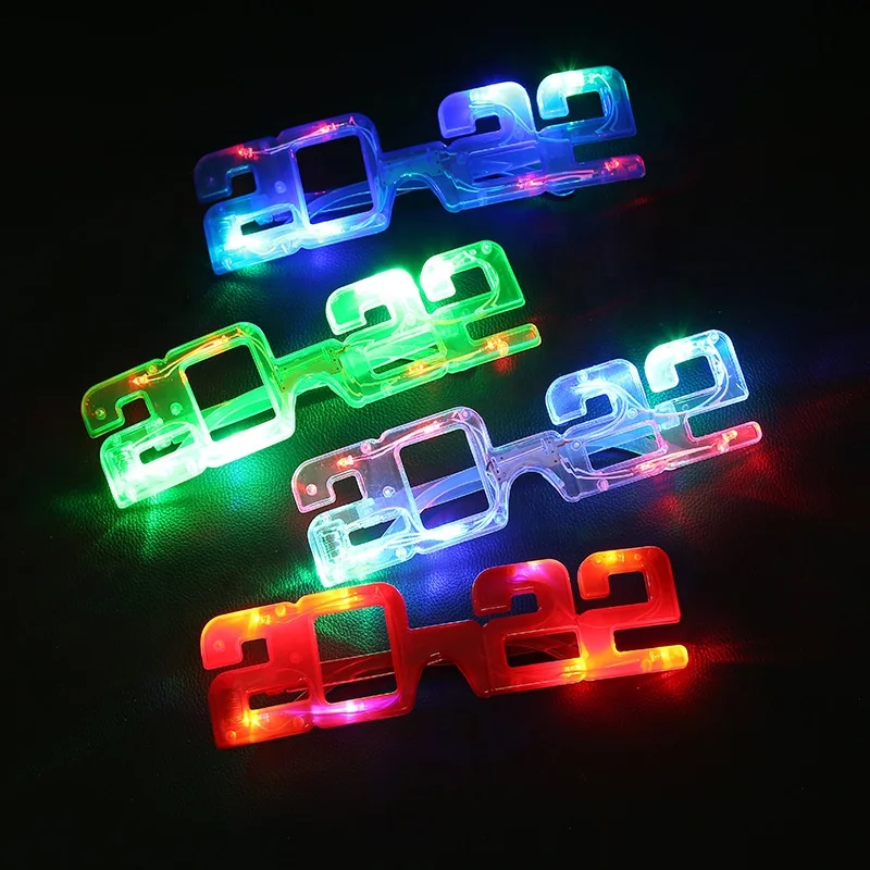 Happy New Year Plastic Light Up Glasses 2022 Led Neon Flashing Party Glasses Led New Year 2022 Glasses For Adult Kids Gifts