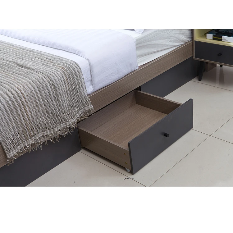 Competitive price MDF Wood Double Bed Design With Box