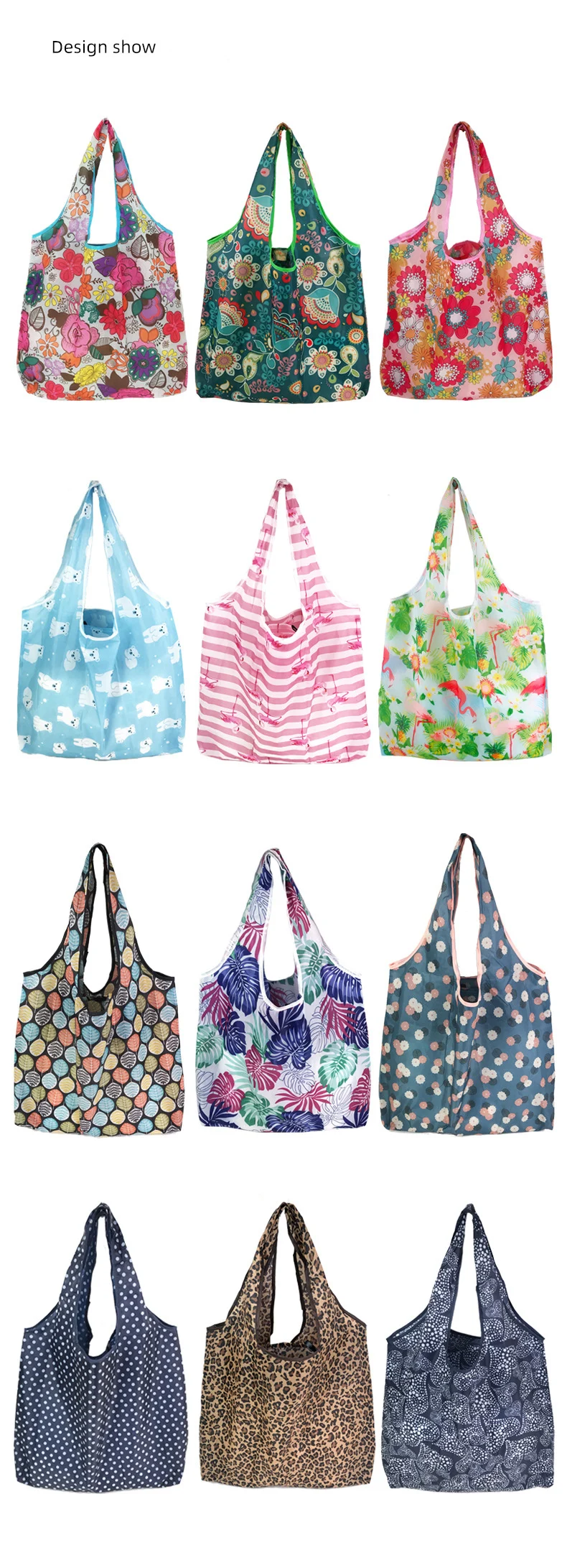 Custom Printing Logo Ripstop Machine Washable 190T Polyester Grocery Folding Tote Bag Reusable Rpet Foldable Shopping Bag