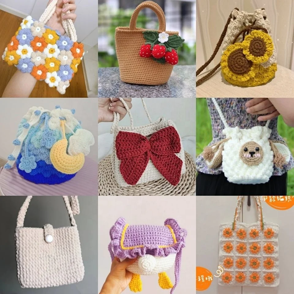 Love knitting bag crochet material bag handmade Braiding bucket diy strawberry bundle mouth package send male and female friends