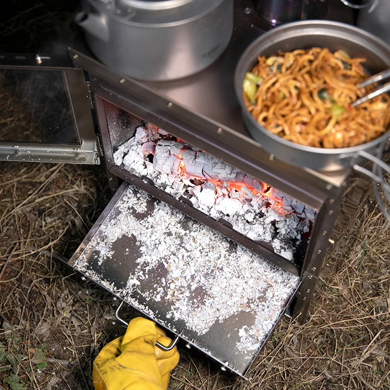 Camping Firewood Stove stainless steel Folding Portable Brazier Tent Wood Heater Furnace with Chimney Outdoor Ultralight Burner