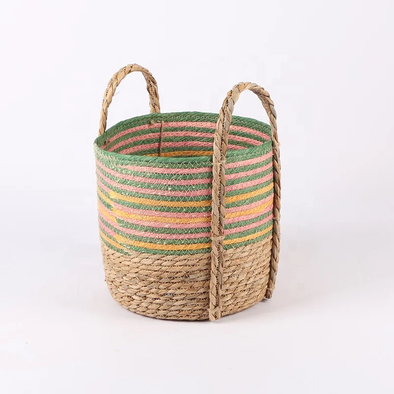 Nordic Style  Handmade Seagrass Basket Plant Flower Baskets Wholesale With Handle For Home Storage