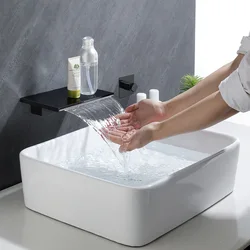 Brushed gold wall basin faucet new concealed bathtub faucet multifunctional large screen waterfall water does not splash all cop