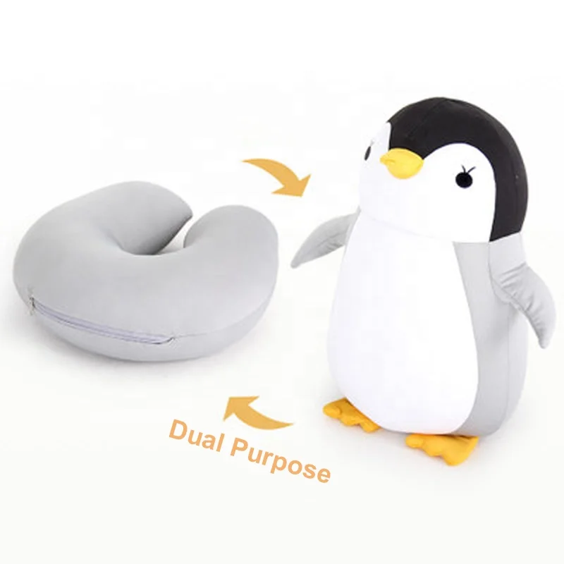 Cute Penguie U Shape 2 in 1 Convertible Bestway Bts Neck Pillow For Kids Plush Toy and Neck Pillow