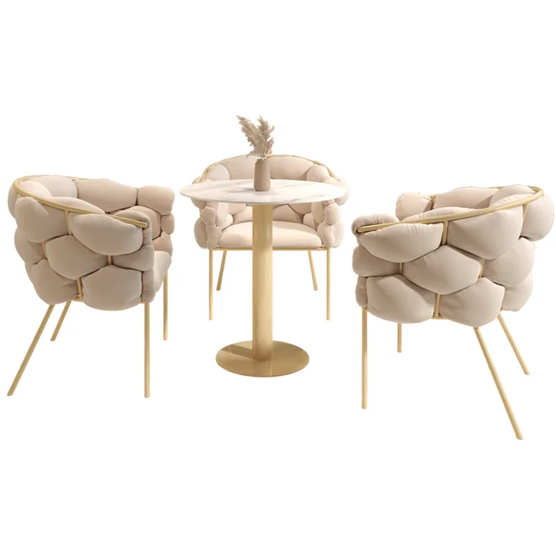 Nordic velvet  beige tufted gold stainless steel leg minimalist dinning chair make up dining chair