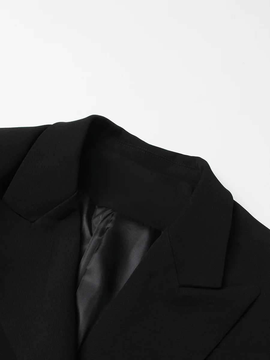 A7927 Fashion Women Causal Women Clothes  Black Turn-down Collar Pure Solid Women Coat Dress