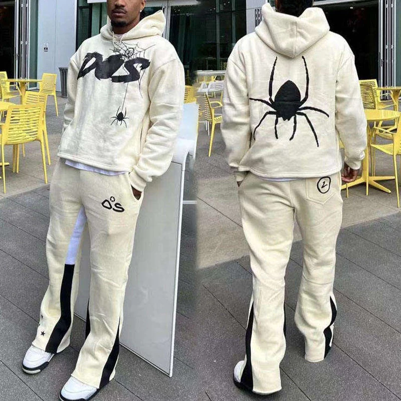 Streetwear Custom tracksuit for men 2 piece set flared sweatpants jogger and cropped hoodie set y2k men sweat suit tracksuit