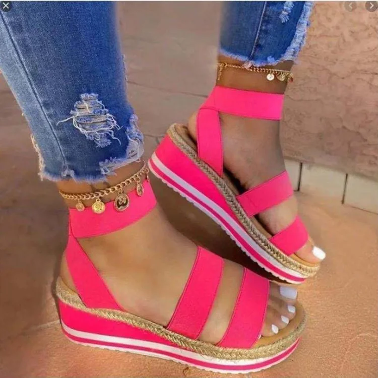 Hot Wholesale Women Shoes Cross-strap Binding Rope Bottom Platform Girls Summer Beach Sandals