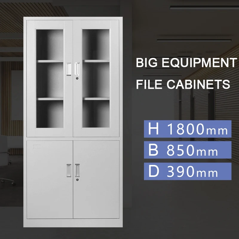 
Storage Lockers 2 Doors Wardrobe Safe Deposit Almirah Geometric Style Steel Cabinet With Two Glass Swing Door File Locker 