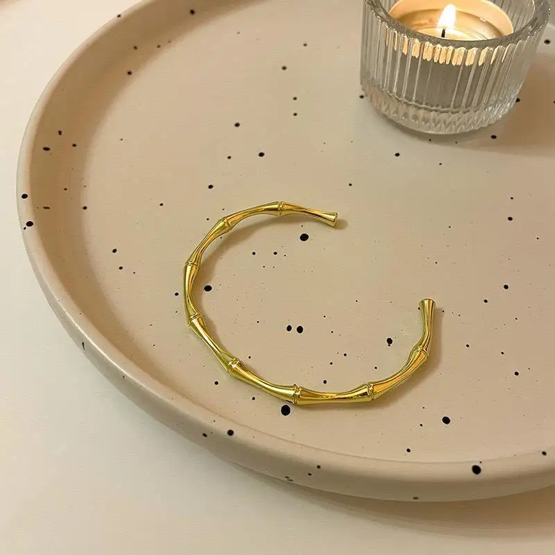 Titanium Steel Vacuum Plated 18K Gold Cuban Chain Bracelet & Bangles Stainless Steel Bamboo Knot Design Bracelet