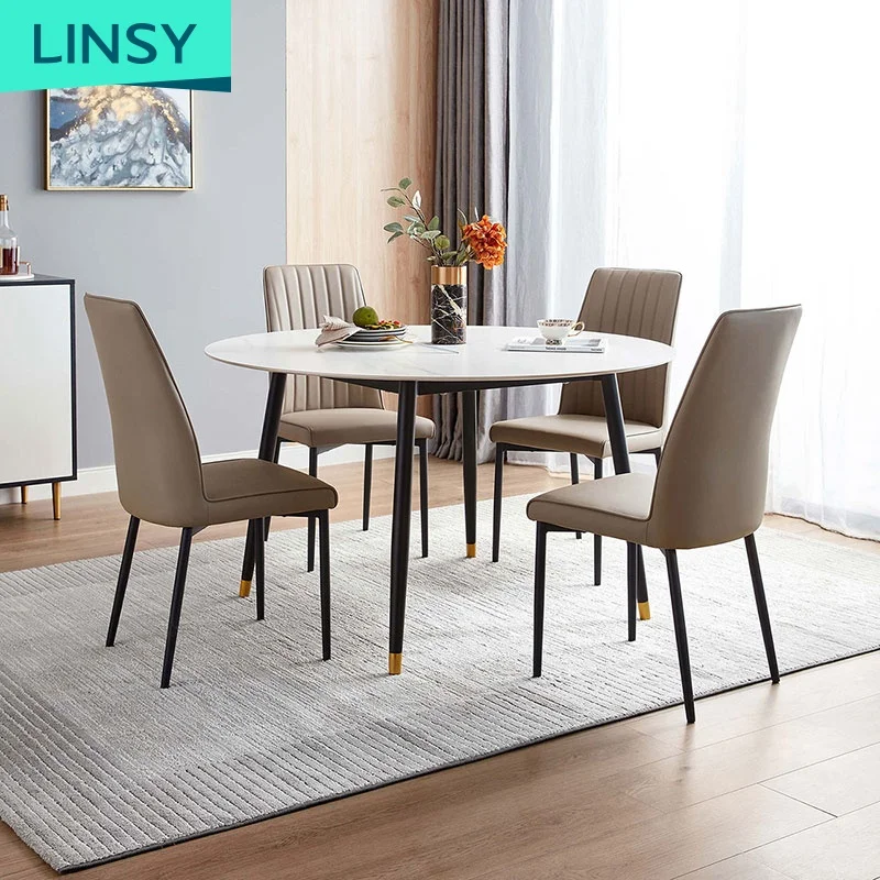 Linsy Hot Selling Italian Marble Luxury Marble Dine Table Small Apartment Dining Table Set JI7R