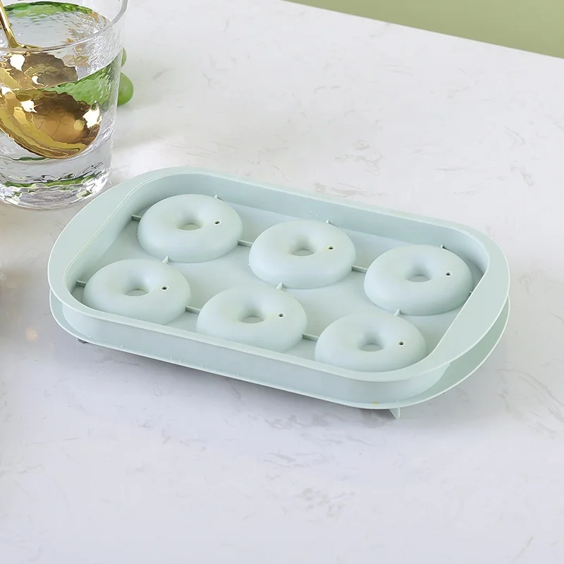 3D doughnut shape 6 grids PE funny ice maker plastic ice cube mold for chilling cocktail juice whiskey