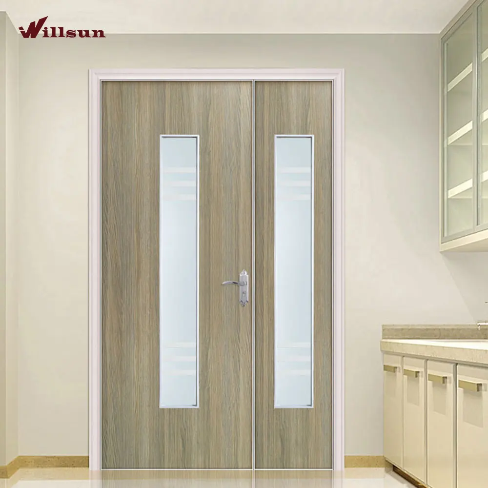 interior glass wood double door Commercial melamine and glass inserts conference room door for office