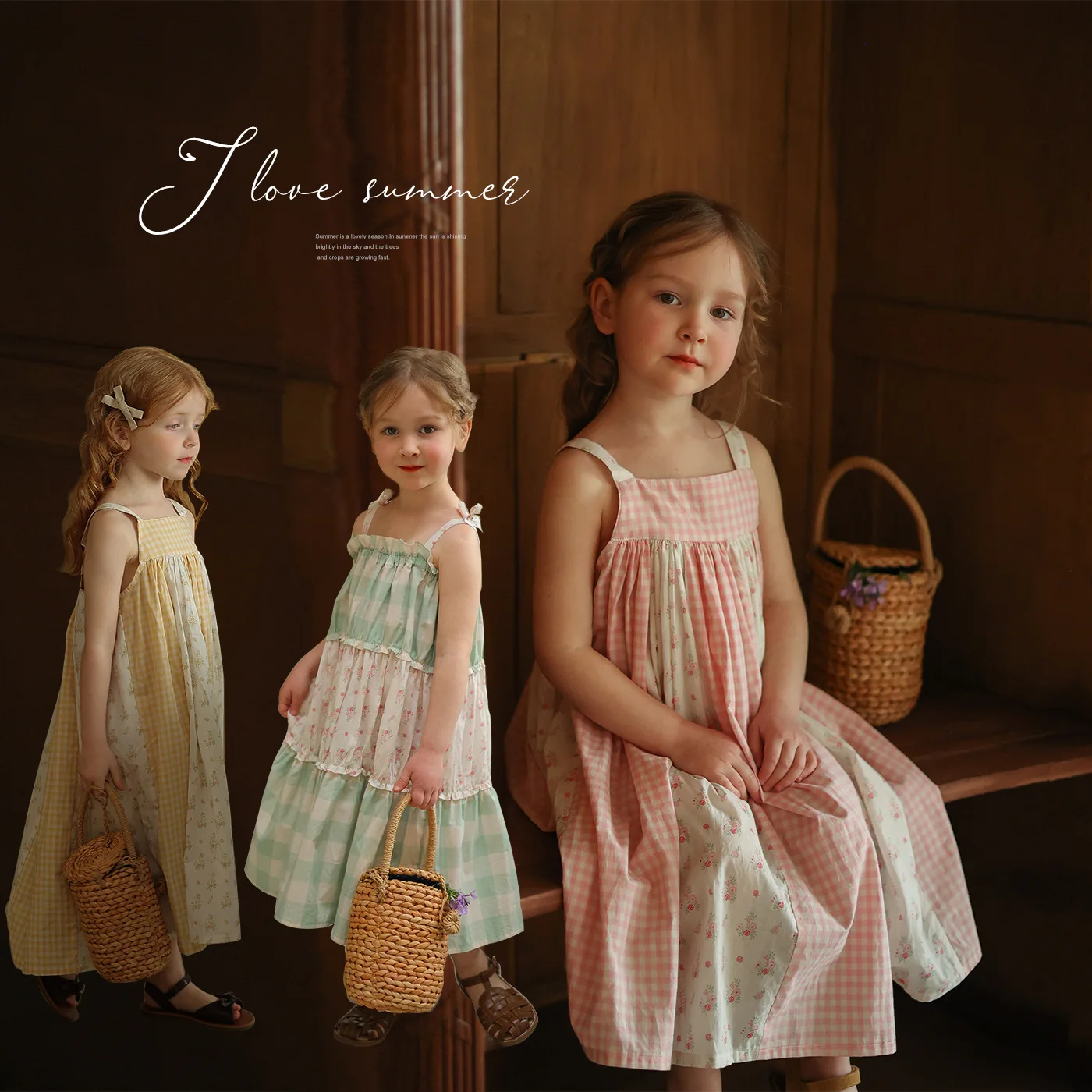 HANO Модное Ретро летнее платье для девочек От 2 до 7 лет оптовая продажа детская деревенская стильная Цветочная Корейская версия камисоль юбка