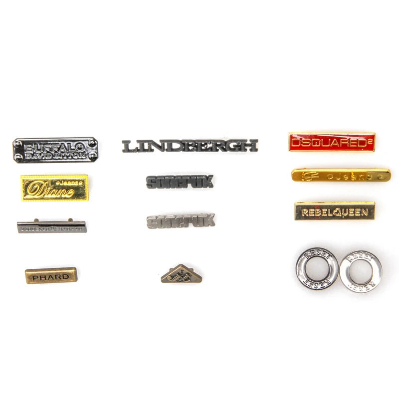 
custom embossed brand name metal logo label tag for clothing handbags 