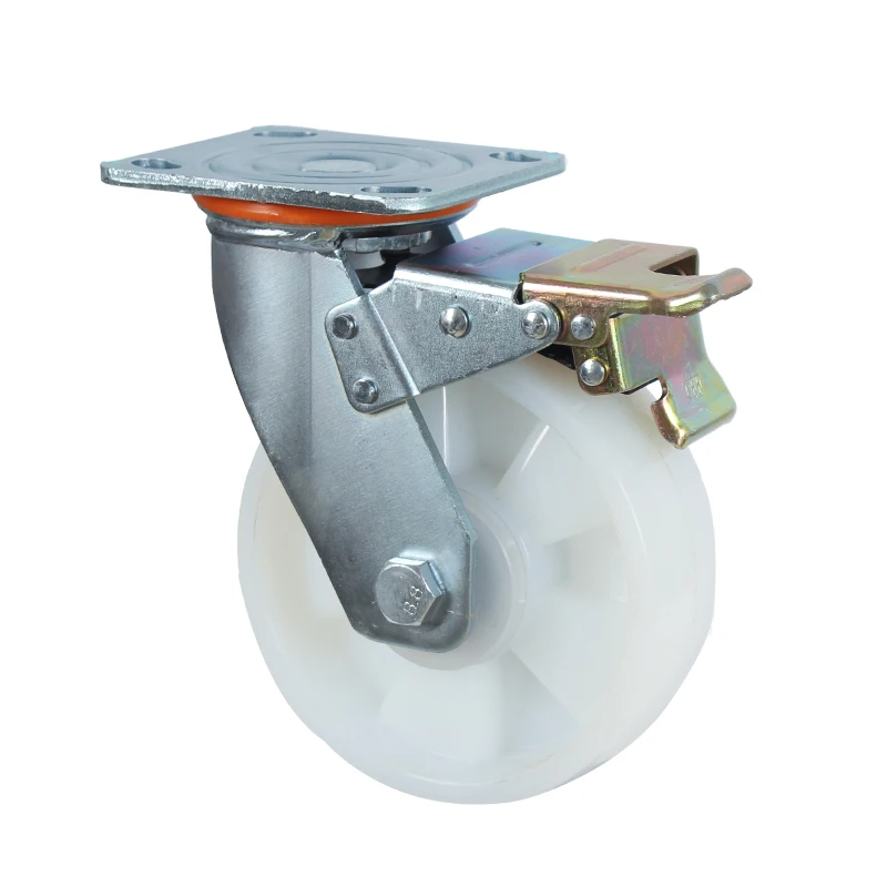 Load 400kg Industrial Nylon Caster Wheel 6 Inch with Brake Trolley Cart PU Polyurethane Nylon Caster,nylon 114*100mm 200-450kg