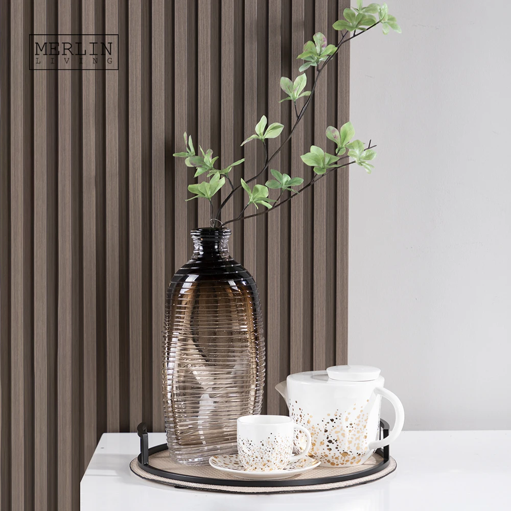 Мерлин жизни плавно меняющийся коричневый стеклянная ваза объемный полосатый художественная стеклянная ваза Декор для дома Декор Роскошная стеклянная ваза