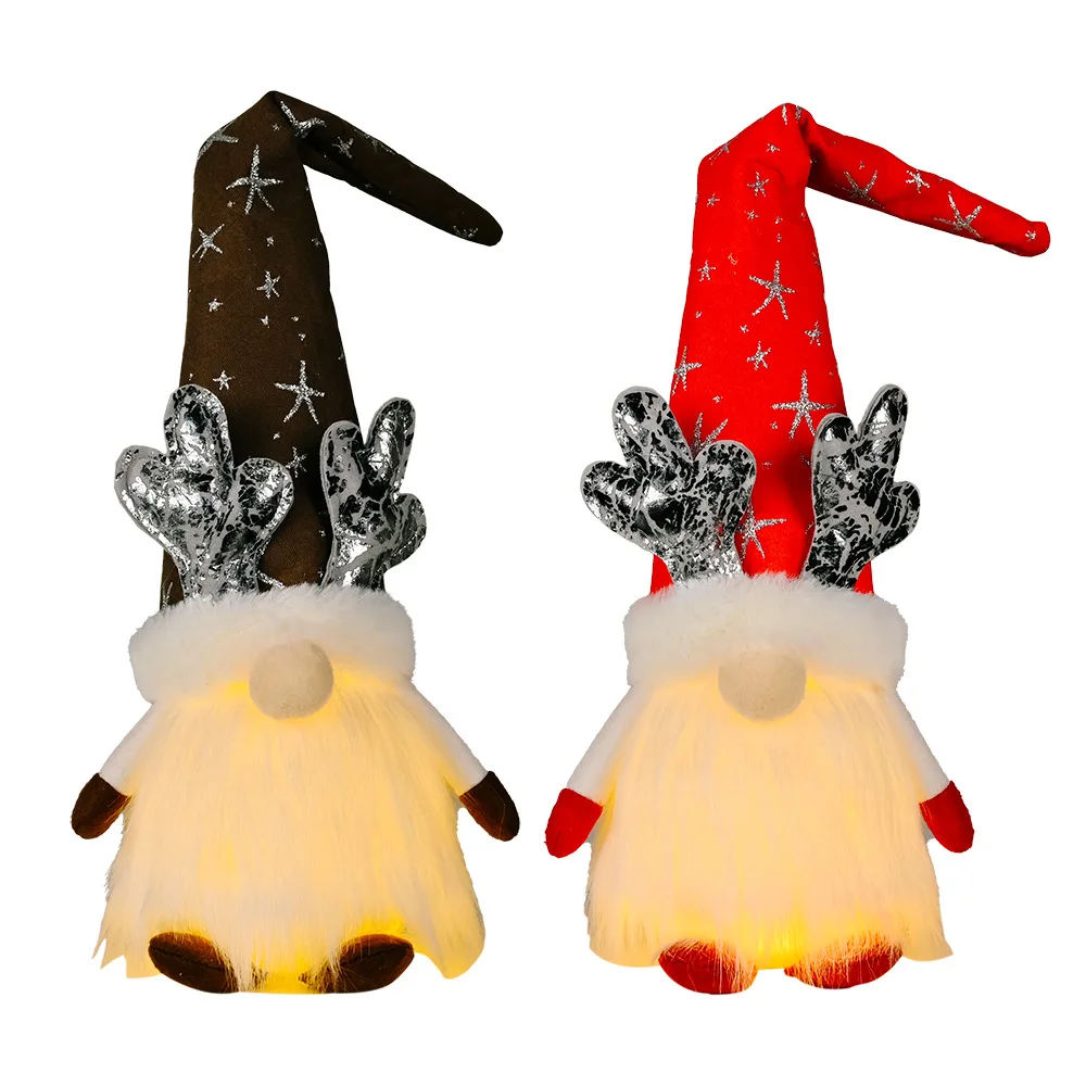 New Christmas Santa Elk Faceless Dolls Antlers Gnome With Lights Sitting Luminous Dwarf Elf Christmas Garden Decor Ornaments