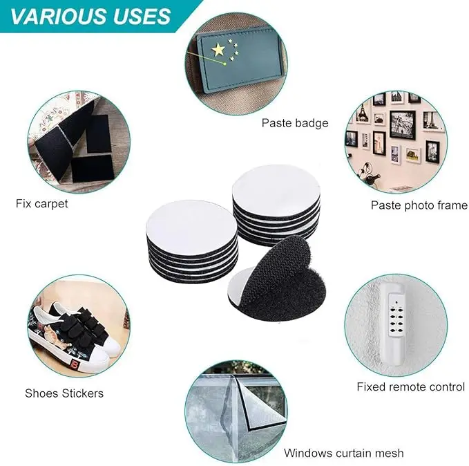 Heavy-weight Double Sided Carpet Velcro Gripper Pad Polyester Wall Mounting Tapes Hook Loop Fastener Sticky-back Carpet Tape DOT