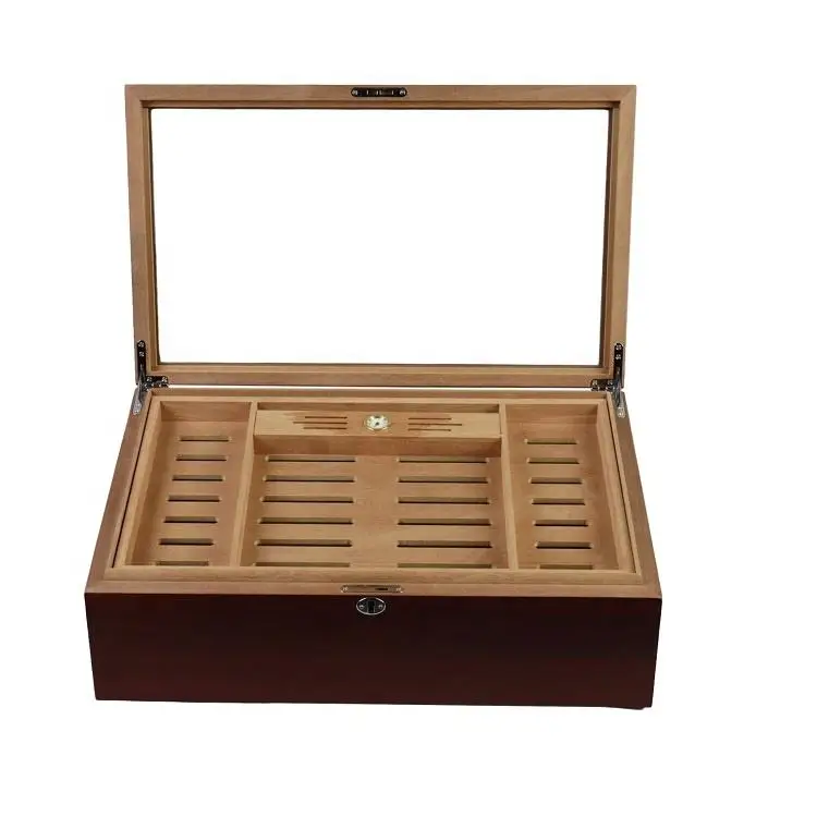 Оптовая продажа, современный выдолбленный держатель Humidors, испанские коробки для сигар из кедрового дерева с дополнительным гигрометром и увлажнителем