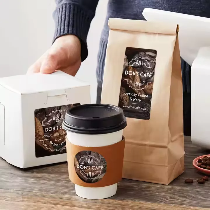 Custom Waterproof Coffee Cup  Stickers for Beverage Shops, Self-Adhesive Disposable Labels for Milk Tea and Takeaway Drinks