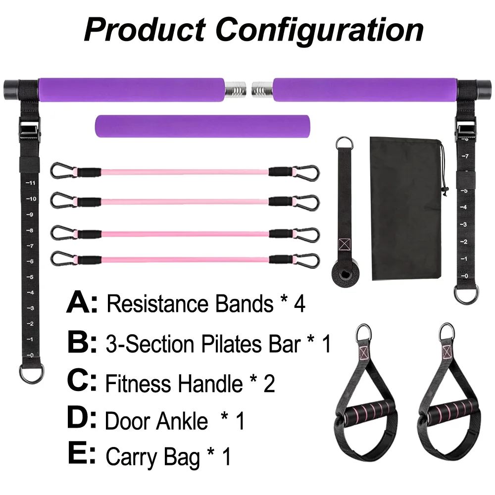 GEDENG Resistance Bands Set Workout Bar Pilates Bar Kit Exercise Elastic Bands Handles And Door Anchor for whole Body Train