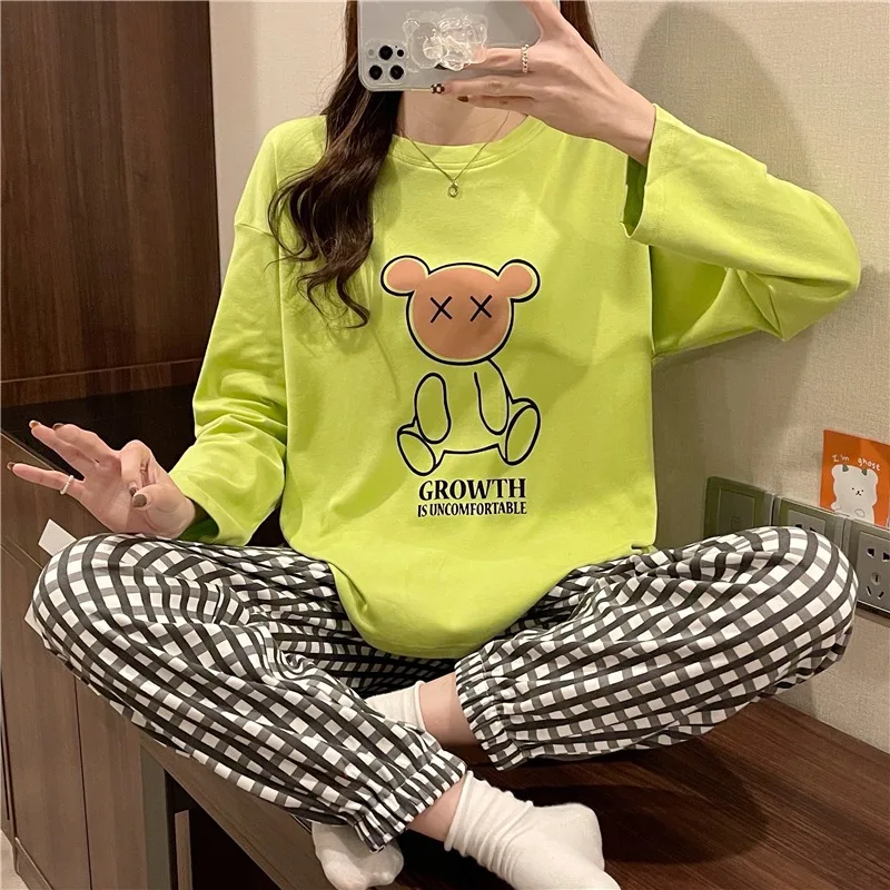 Pajamas ladies spring and autumn lovely leisure comfortable large round neck long sleeve home clothes set