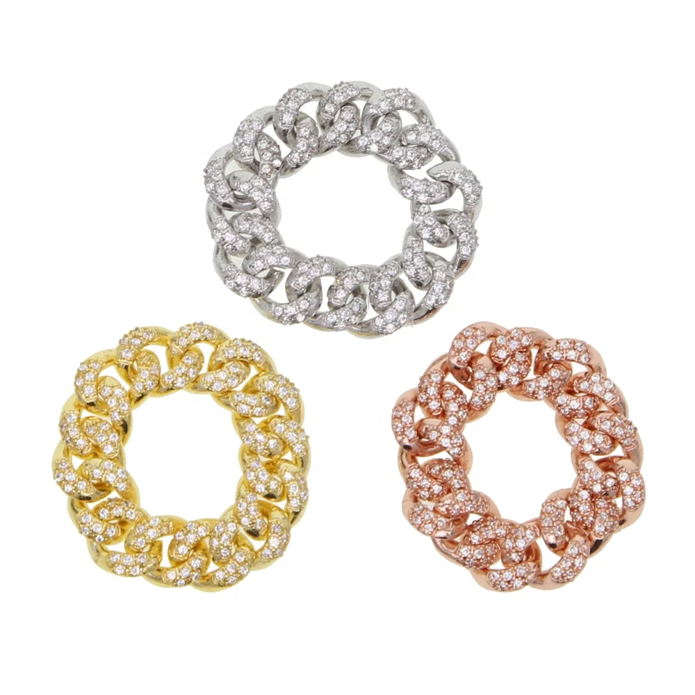 Stock hip hop jewelry micro pave cz Miami cuban link chain ring for women men boy US SIZE 6 7 8