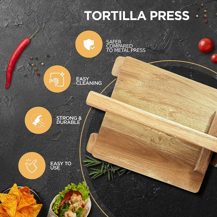 Homemade Mexican Tortillera Dumpling Wrapper Presser Food Grade Dough Cutter Large Round Acacia Wooden Tortilla Press