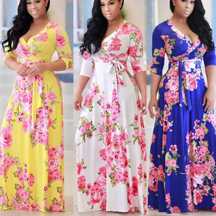 2020 factory wholesale casual chiffon floral print plus size dress clothing manufacturers summer women dresses