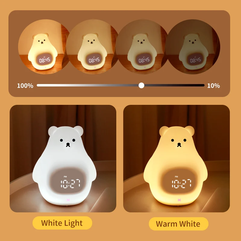 Custom Silicone Bear Sleep Trainer Digital Watch LED Night Light Desk Alarm Clocks Smart Cute Silicone Led Night Light Clock