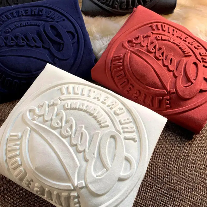 100% Cotton Custom Embossing Double Layers Hood Hoodies Bulk Wholesale Plain Red Pullover 3D Emboss Technique Hot Sale Hoodie
