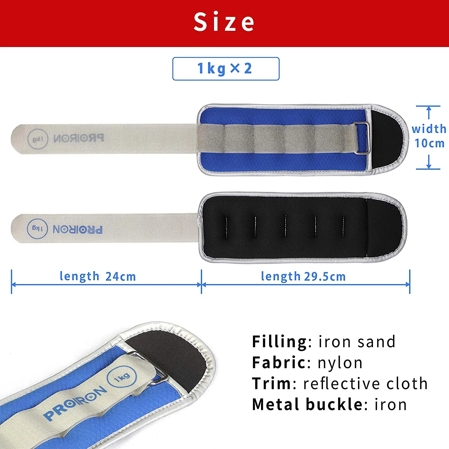 PROIRON heavy wearable wrist and ankle weights sandbag weighted bangle 2*1 kg trainig exercise weight loss for gym home workout