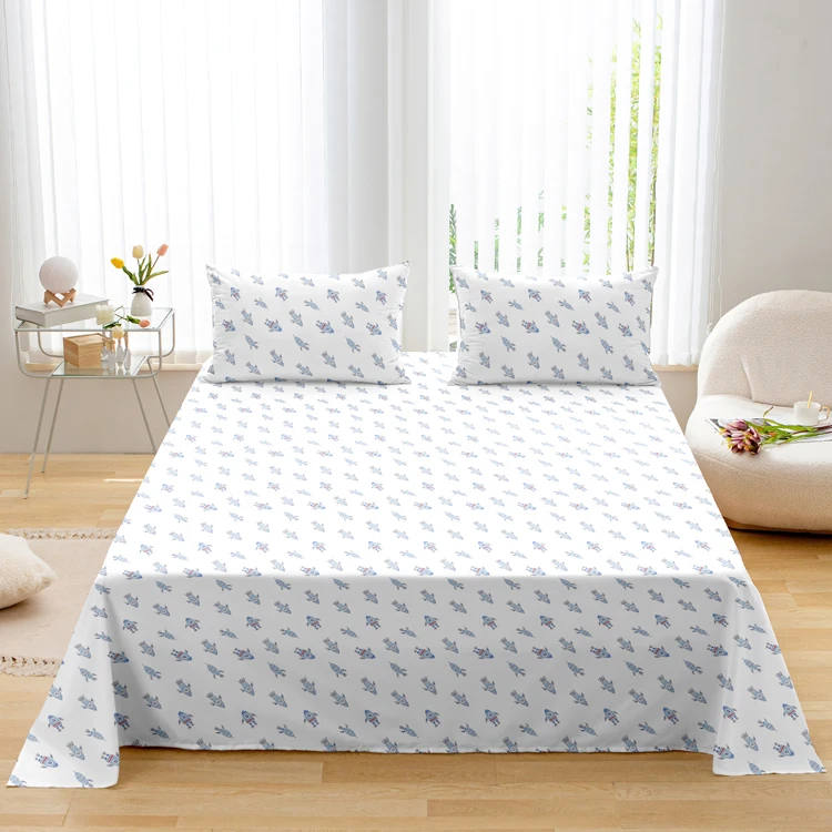 100% Polyester Brushed Microfiber print 2-3 Pieces Bedding Set 1 Flat Sheet with 1-2 Pillowcases